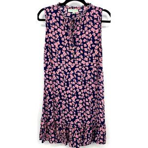 Angels By The Sea Womens Dress Size Medium M Sleeveless Button Navy Pink Floral